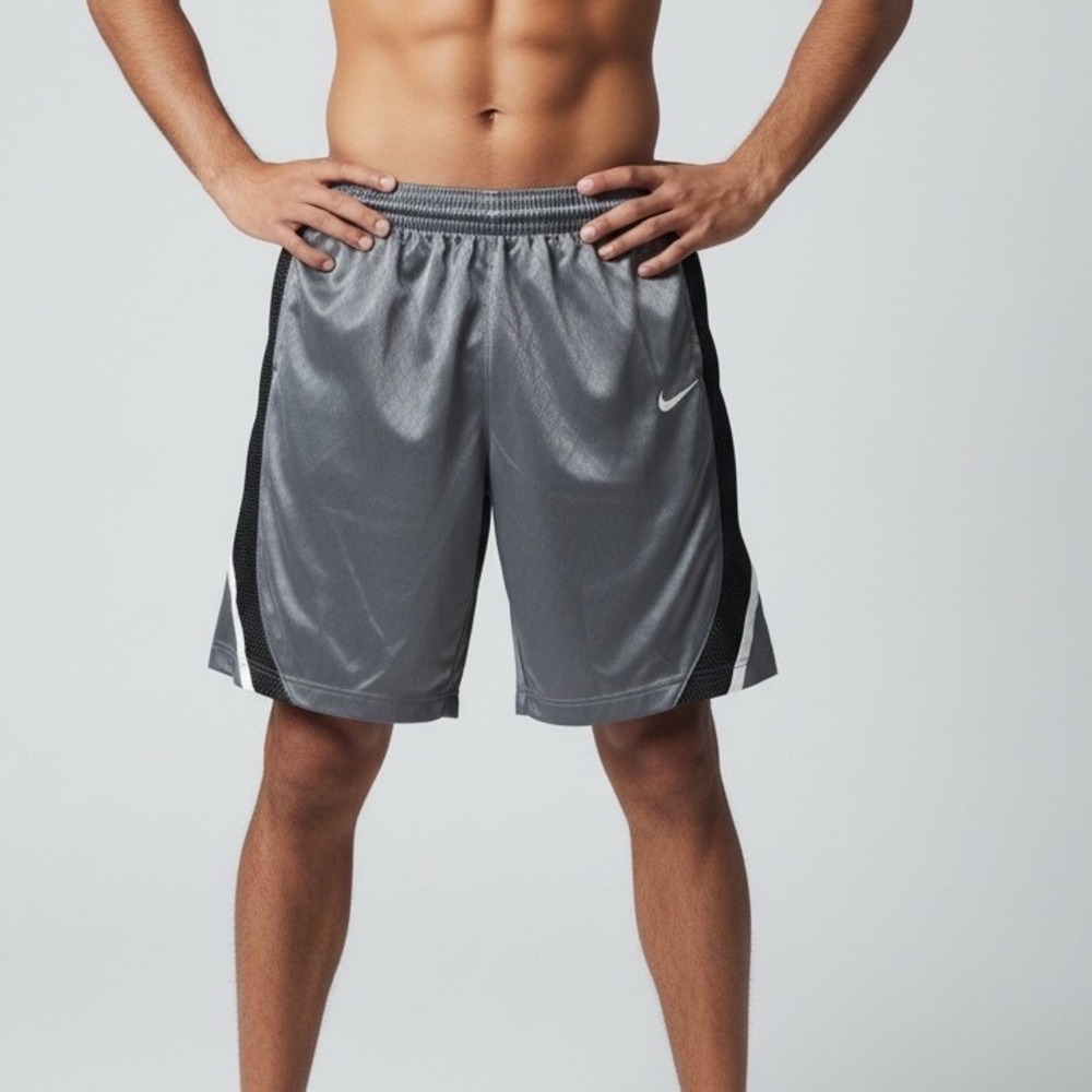 Nike Mens L Dazzle Basketball Shorts Gray Silky‎ Shiny Y2K Mesh Side Panels